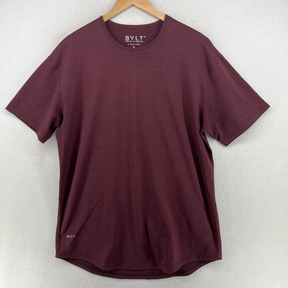 BYLT Shirt Mens XL Drop Cut Signature Premium Basics Gym Short Sleeve Maroon - Picture 1 of 13